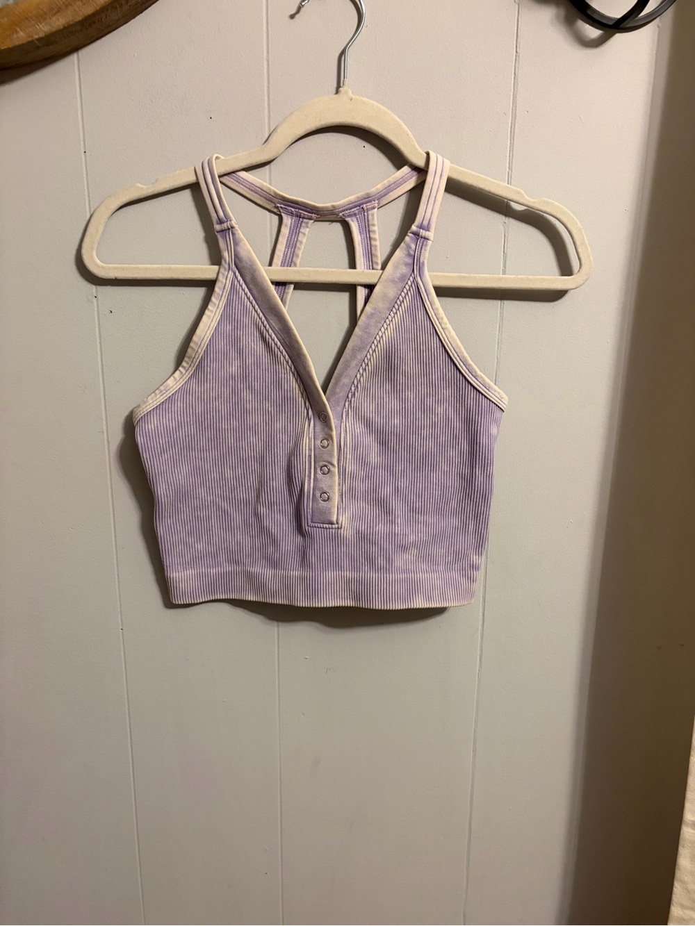 Zenana Outfitters Lavender Ribbed Crop Tank with Cream Trim active wear